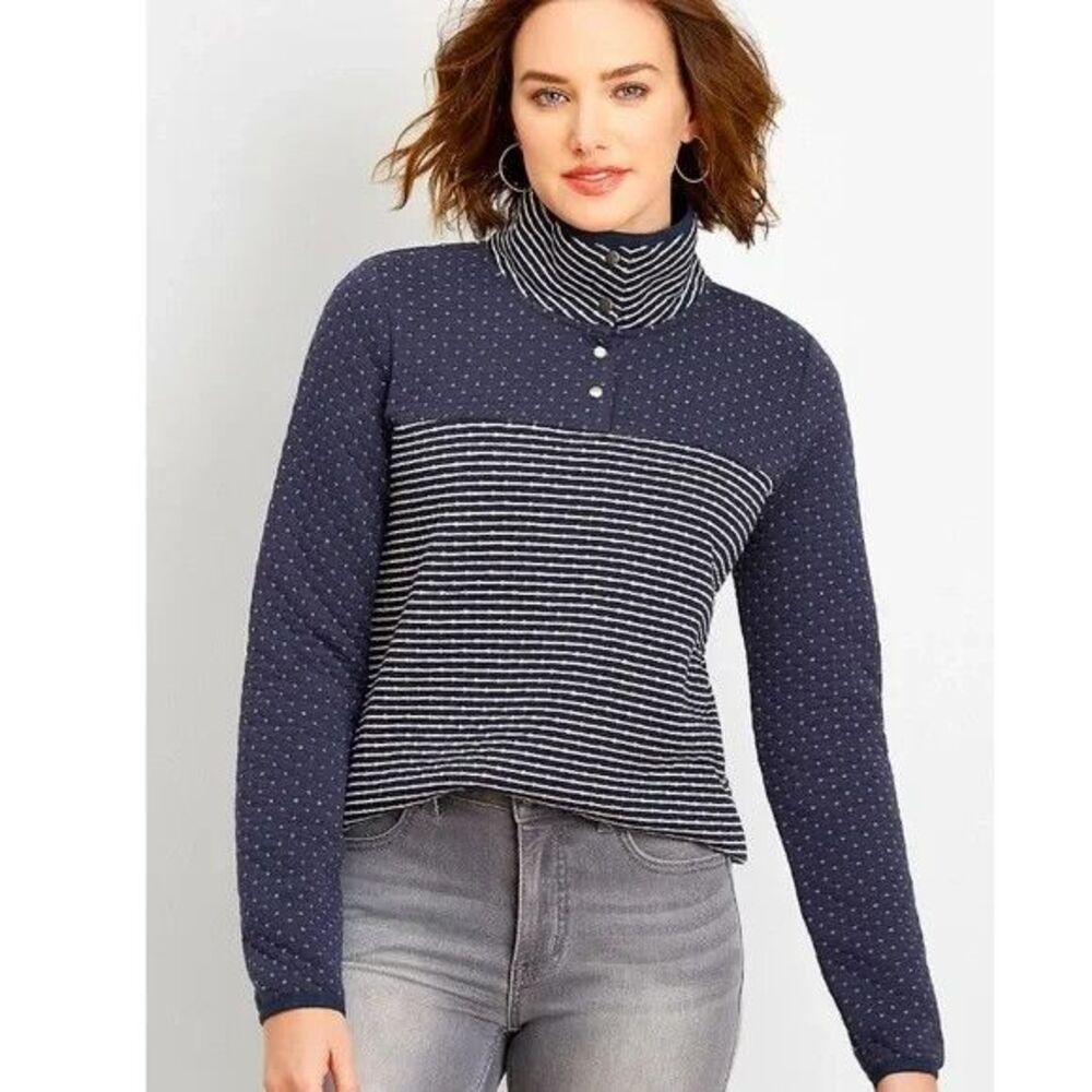 Maurices Women’s Blue Quilted Sweater T-Snap Pullover Long Sleeve Size 3 XL NWT
